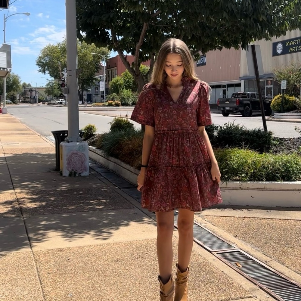 Entro Burgundy Floral Mini Dress